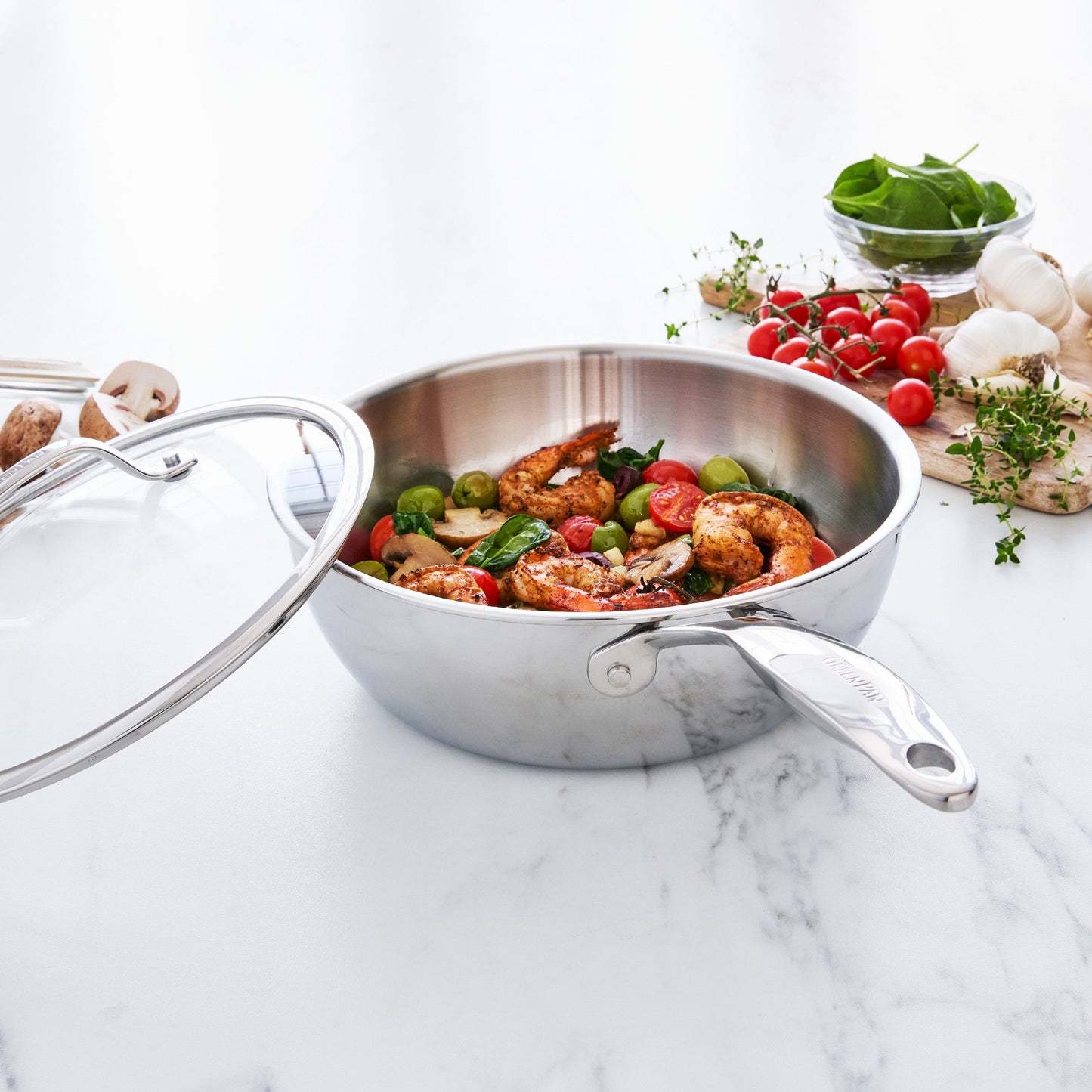 Valencia Pro Stainless Steel Uncoated 3.6-Quart Chef's Pan with Lid