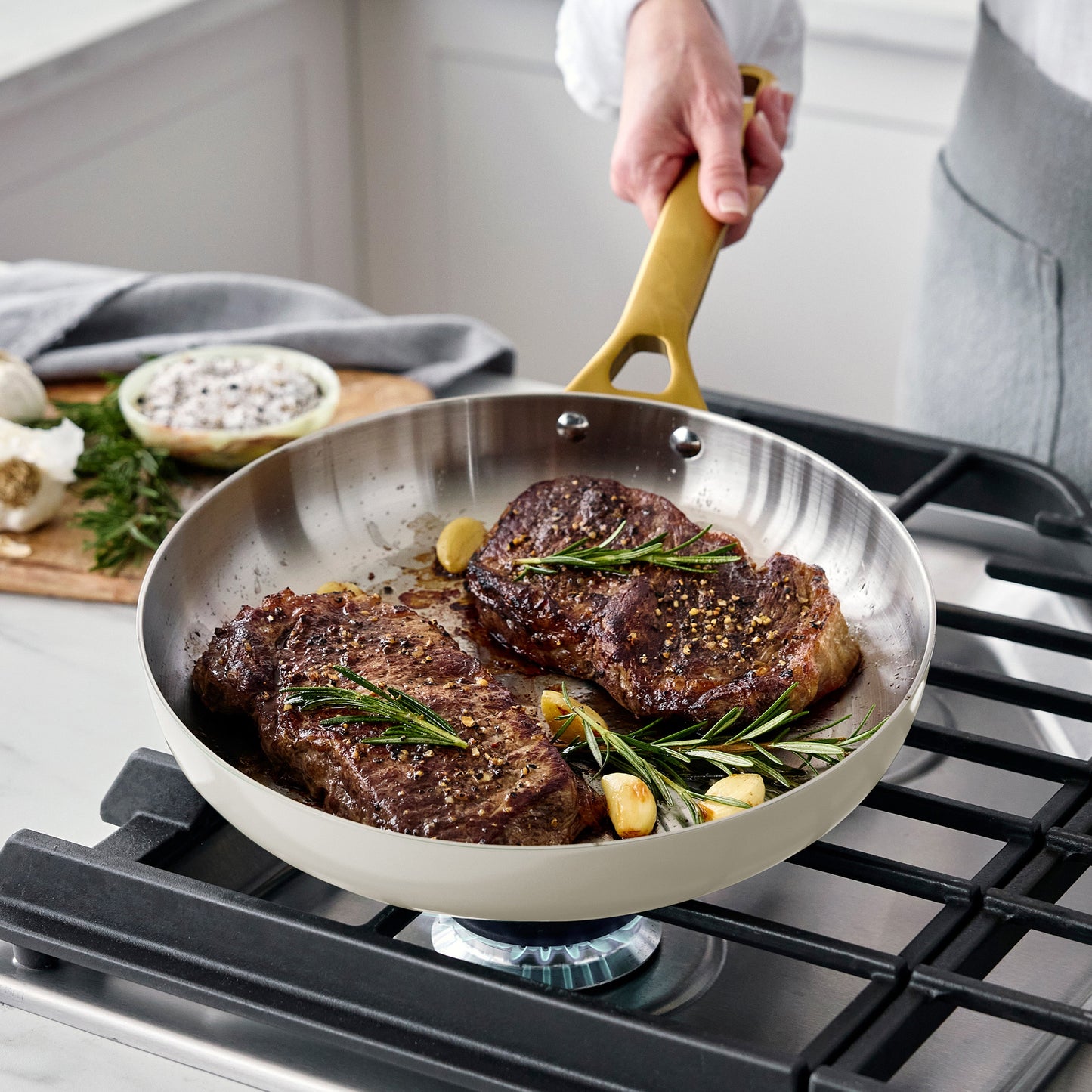 Reserve Pro Uncoated Stainless Steel 10" and 12" Frypan Set | Cream
