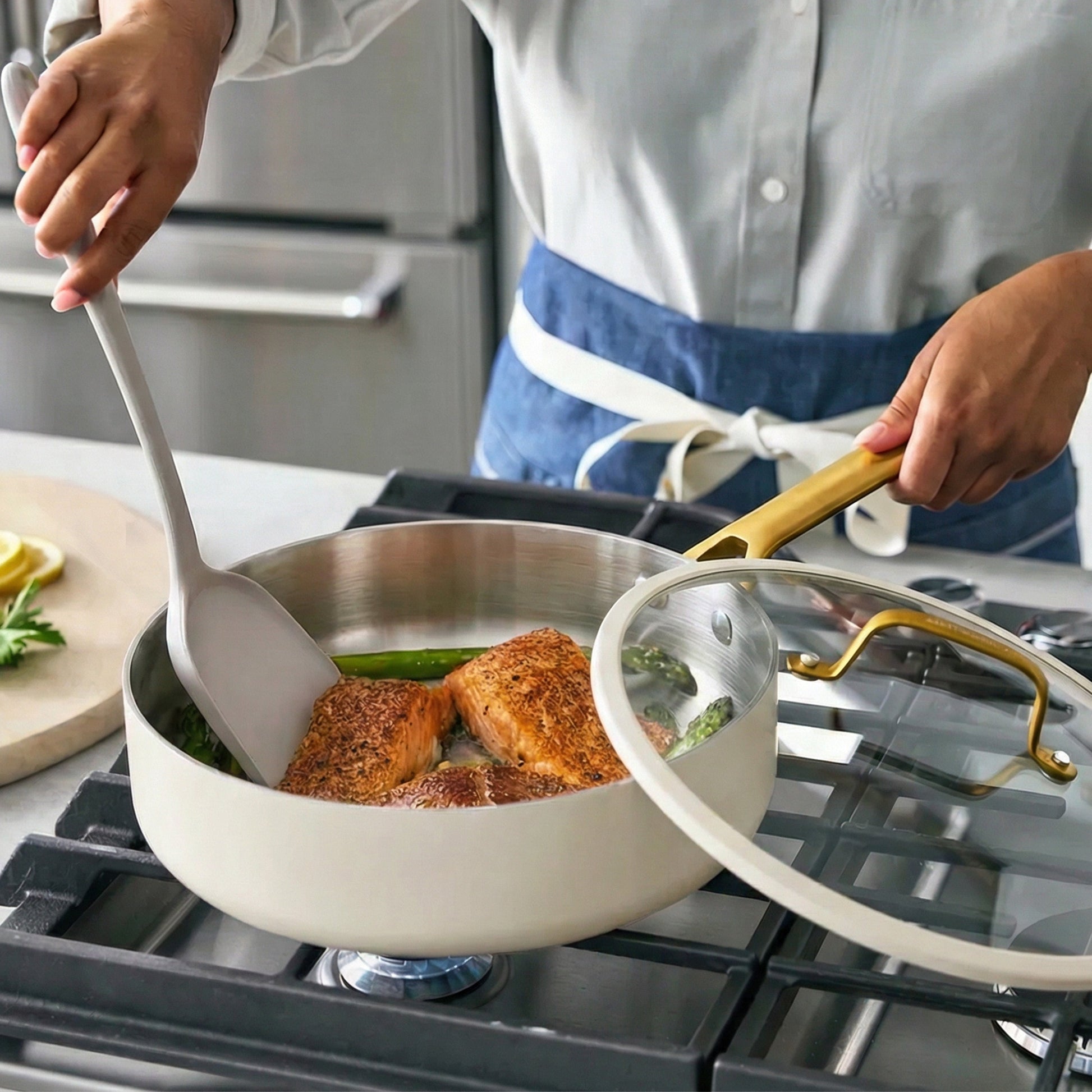 Reserve Pro Uncoated Stainless Steel 12-Piece Cookware Set | Cream