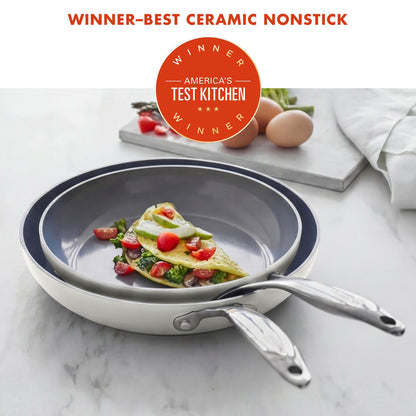 Valencia Pro Ceramic Nonstick 9.5" and 11" Frypan Set | Cream