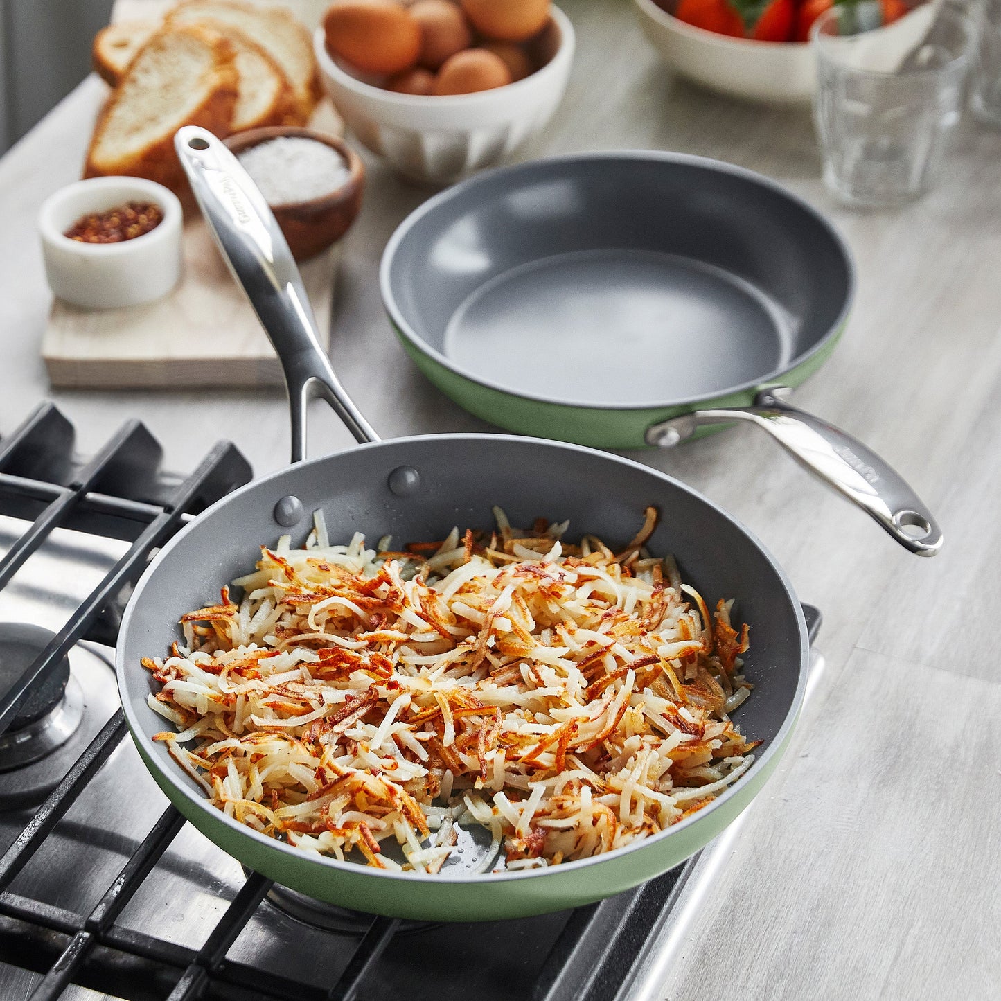 Valencia Pro Ceramic Nonstick 9.5" and 11" Frypan Set | Sage