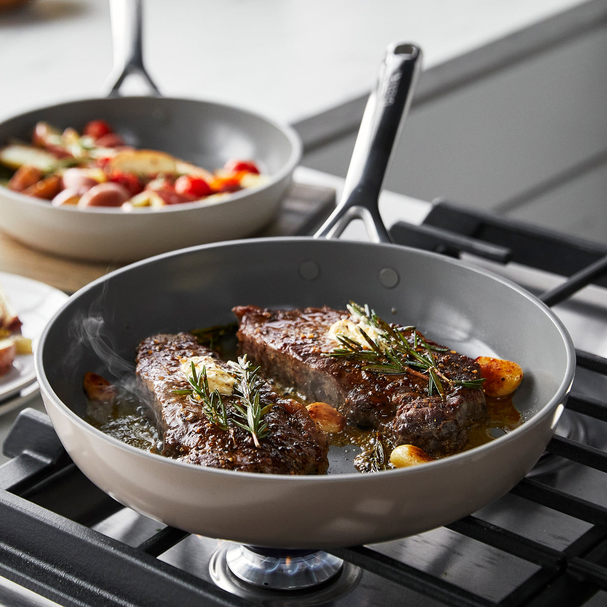GP5 Colors Ceramic Nonstick 9.5" and 11" Frypan Set with Mirror Handles | Taupe