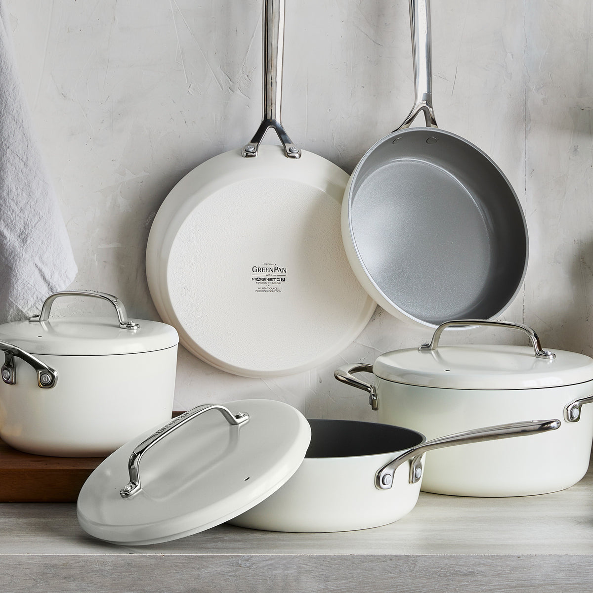 GP5 Colors Ceramic Nonstick 11-Piece Cookware Set with Mirror Handles | Cloud Cream
