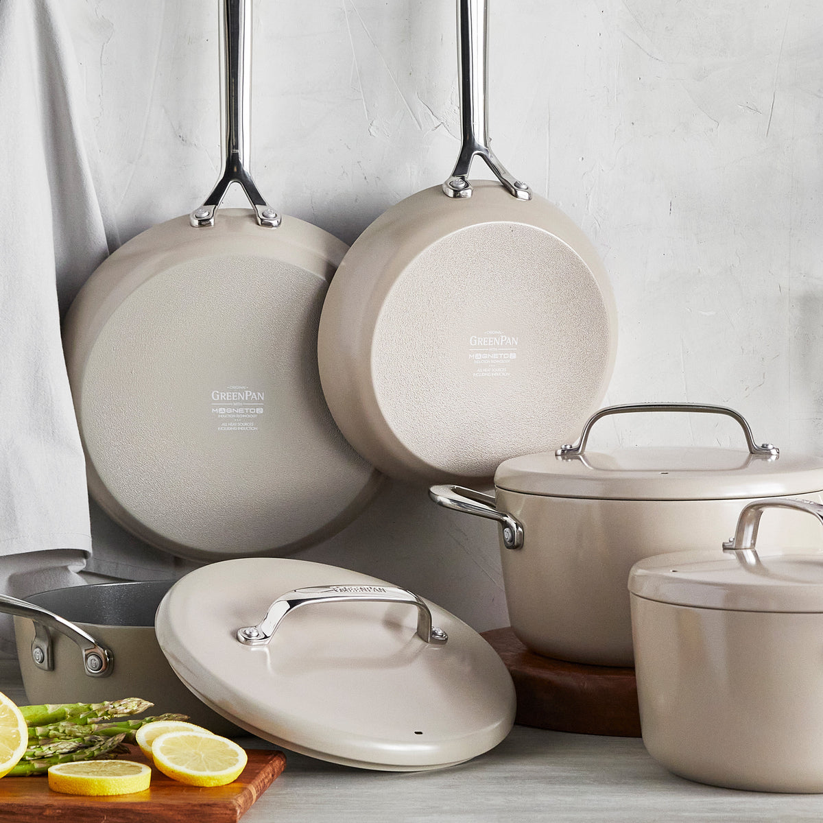 GP5 Colors Ceramic Nonstick 11-Piece Cookware Set with Mirror Handles | Taupe