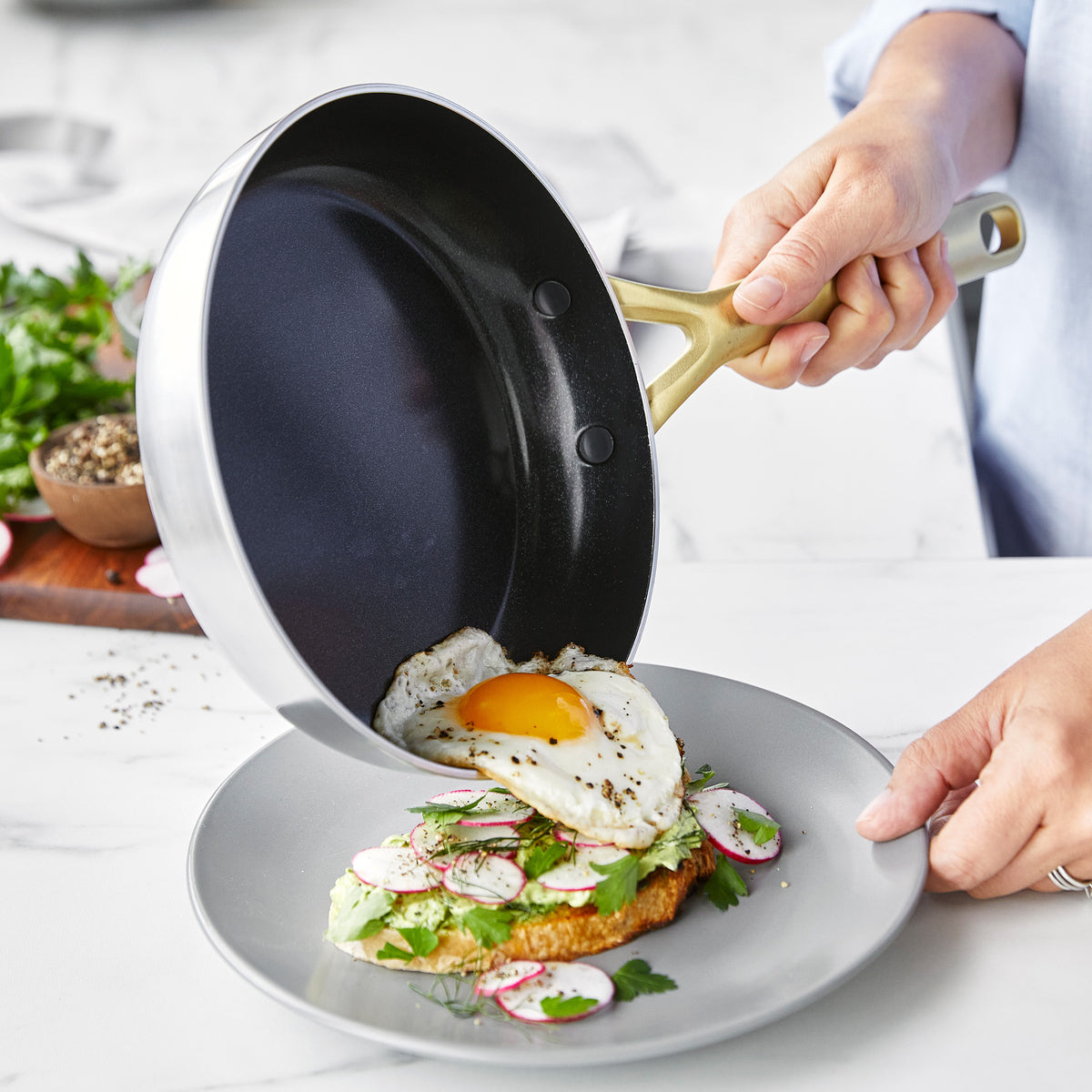 GP5 Stainless Steel 8", 10" and 12" Frypan Set | Champagne Handles