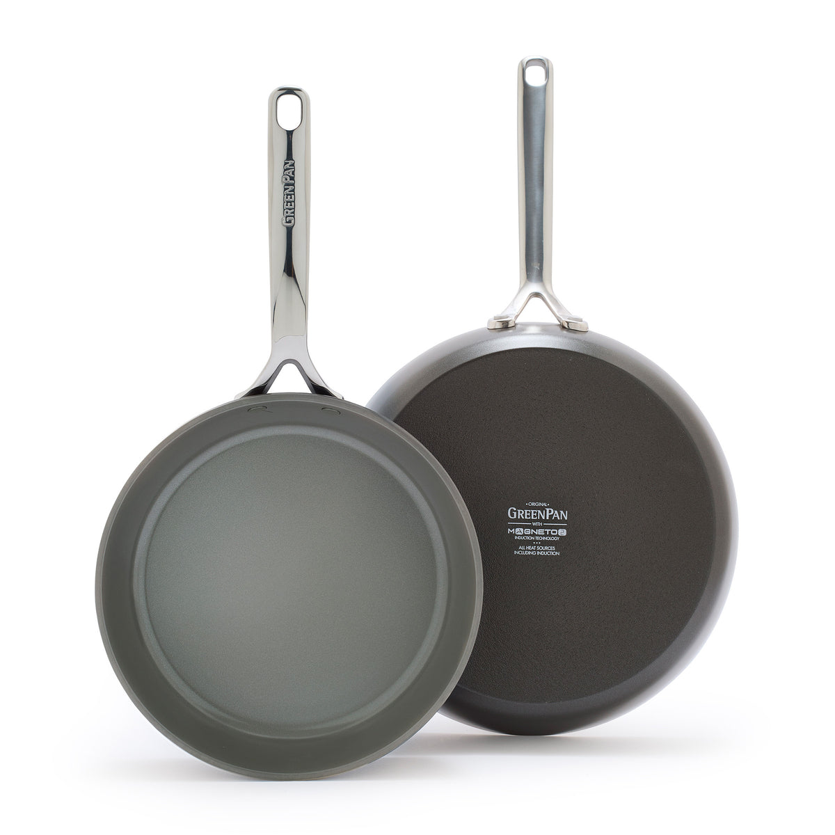 GP5 Colors Ceramic Nonstick 9.5" and 11" Frypan Set with Mirror Handles | Cocoa