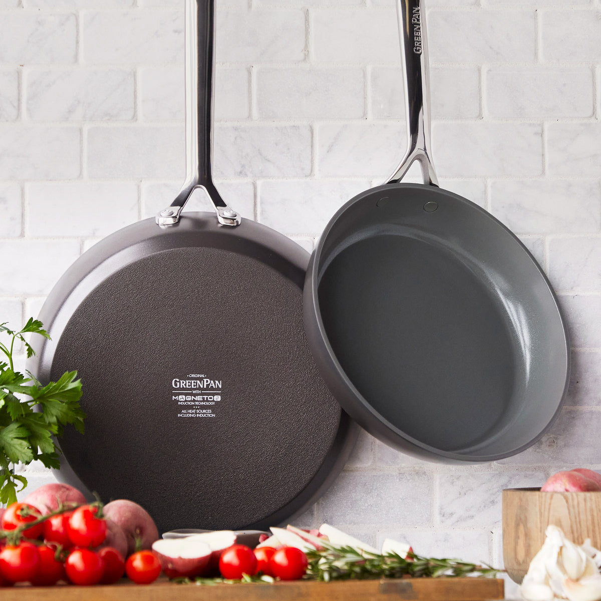 GP5 Colors Ceramic Nonstick 9.5" and 11" Frypan Set with Mirror Handles | Cocoa