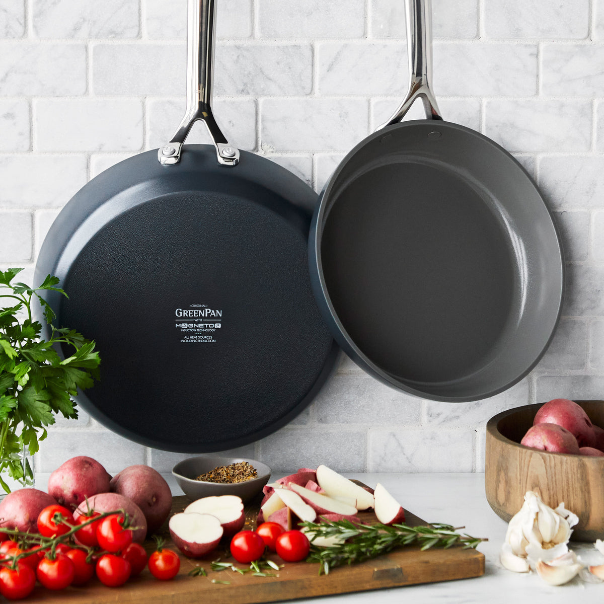 GP5 Colors Ceramic Nonstick 9.5" and 11" Frypan Set with Mirror Handles | Slate