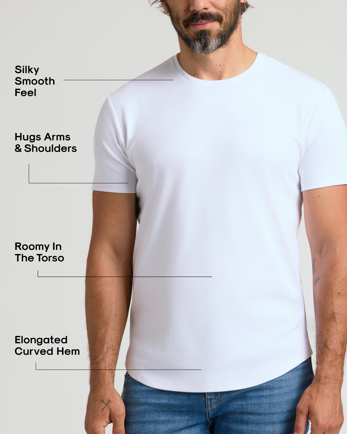 All White Pima Cotton Blend Curved Hem Crew 7-Pack