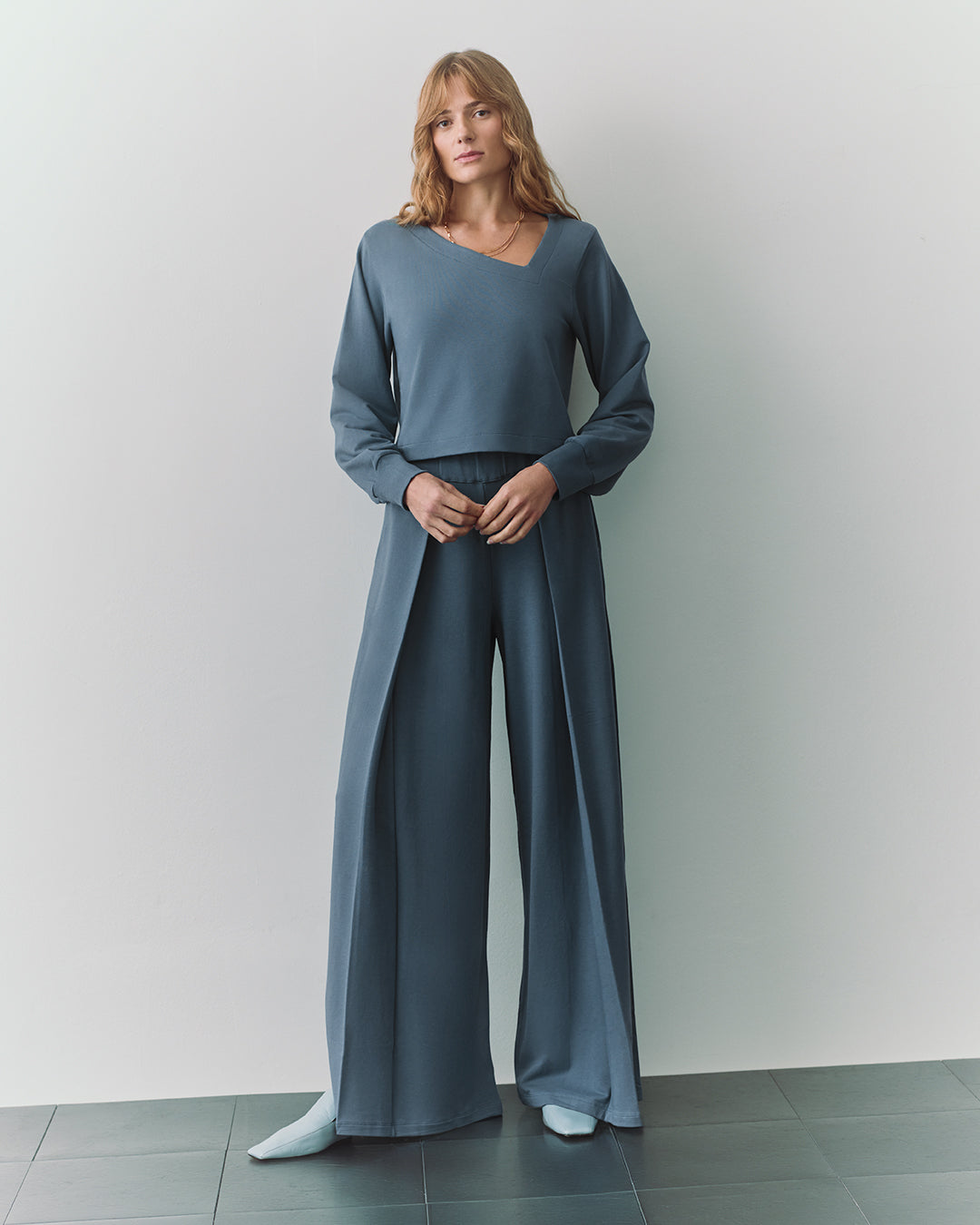 French Terry Asymmetrical Neckline Top