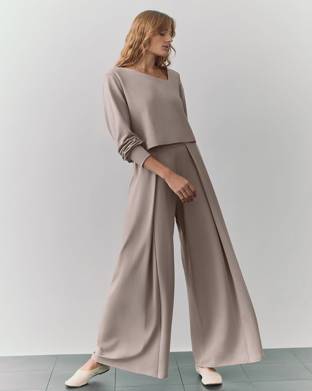 French Terry Asymmetrical Neckline Top