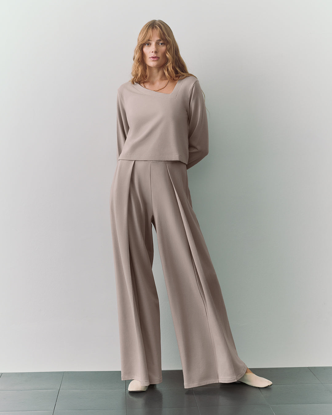 French Terry Asymmetrical Neckline Top