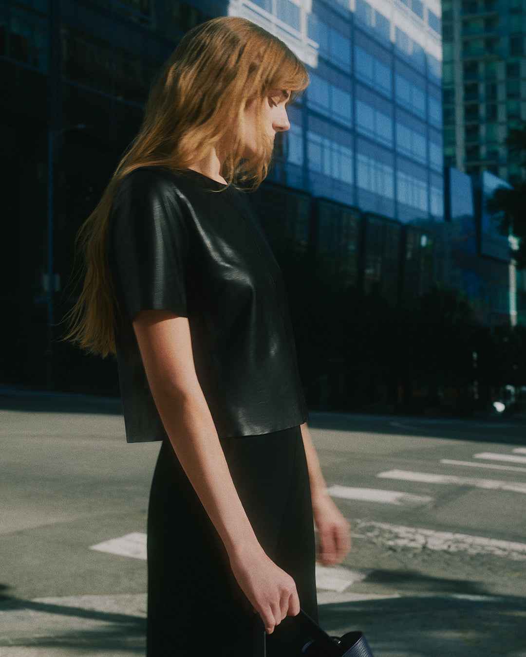 Leather Cropped Tee
