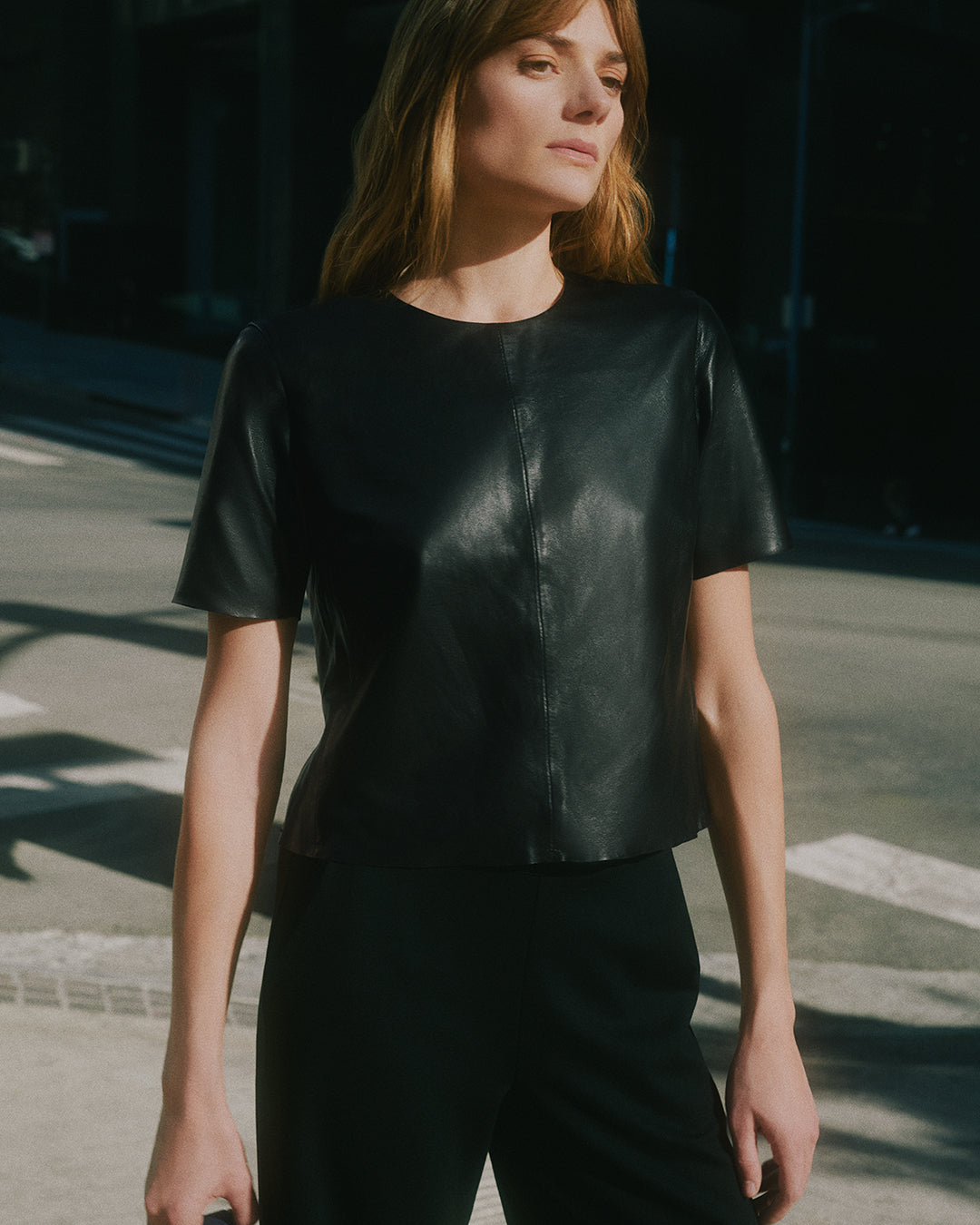 Leather Cropped Tee