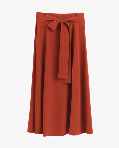 Silk Belted Midi Skirt