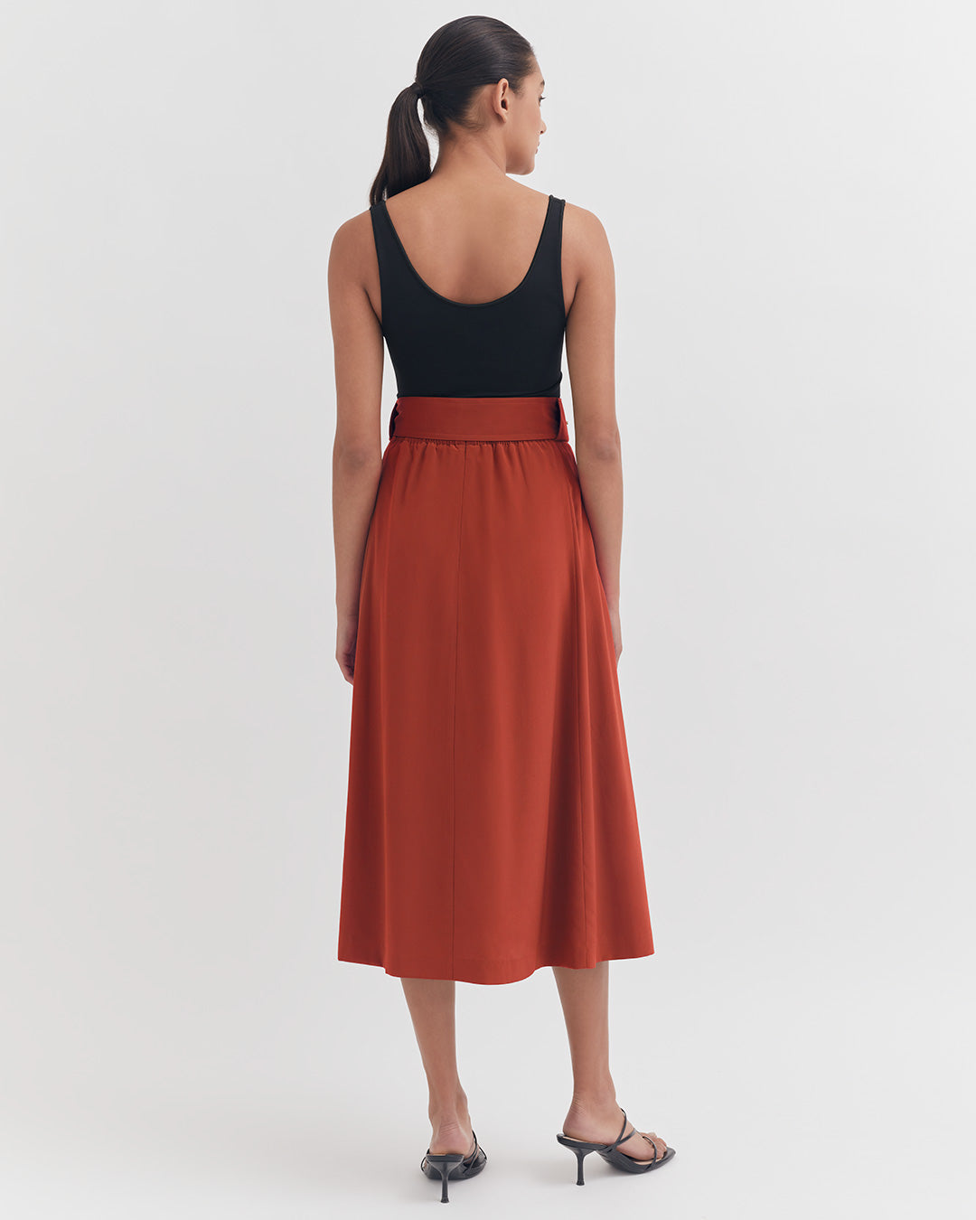 Silk Belted Midi Skirt