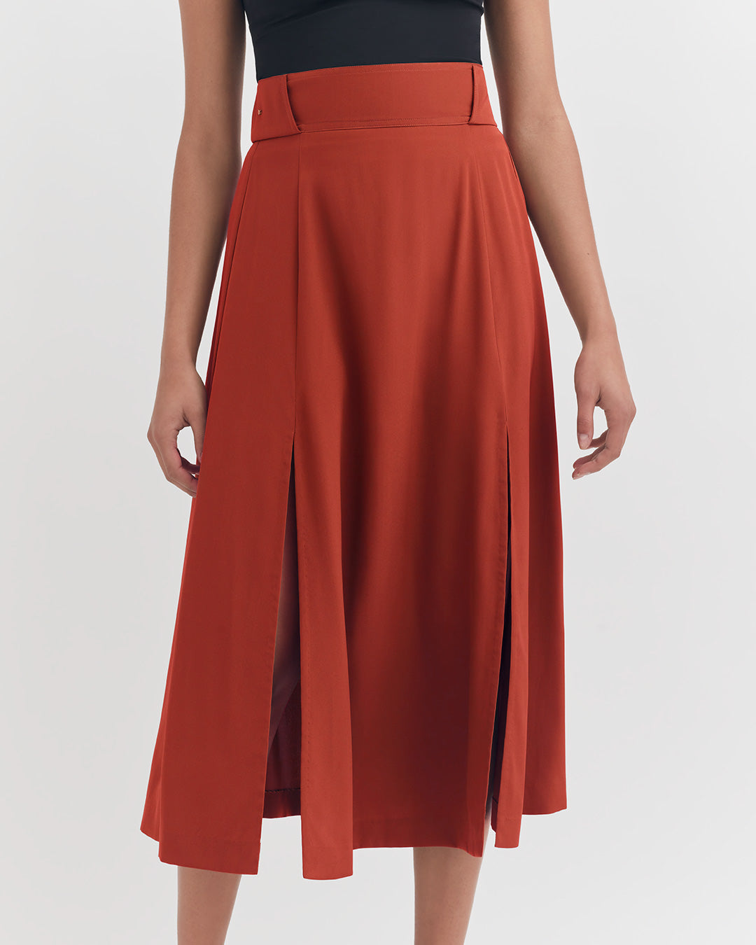 Silk Belted Midi Skirt