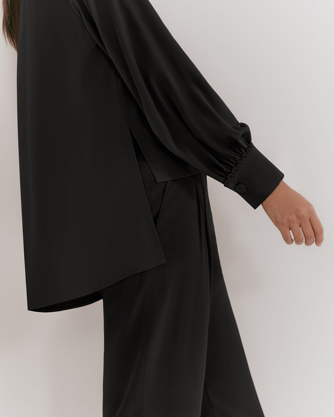 Silk Leather Cuff Shirt
