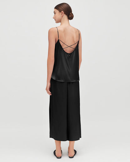 Washable Charmeuse Cropped Wide-Leg Pant