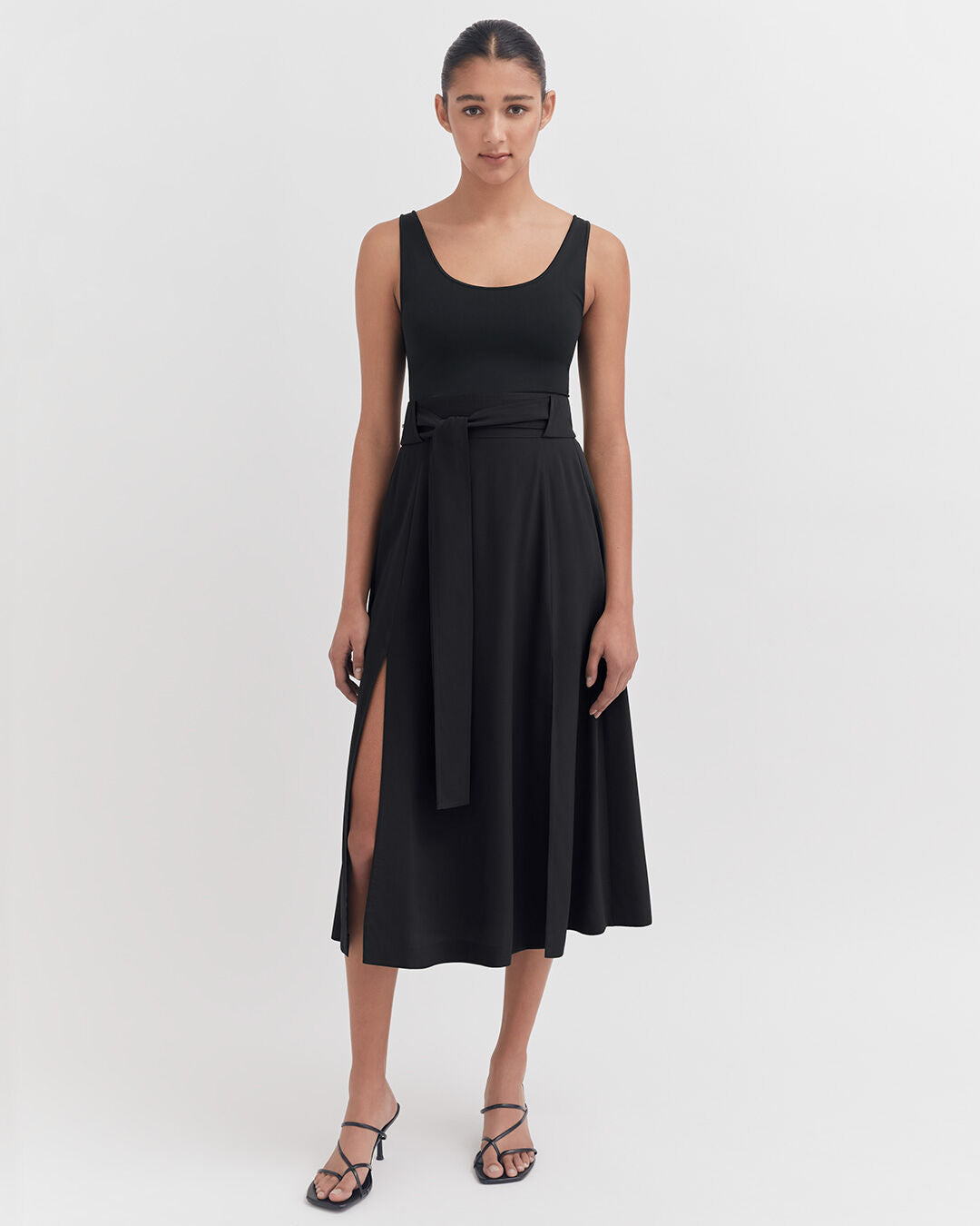 Silk Belted Midi Skirt