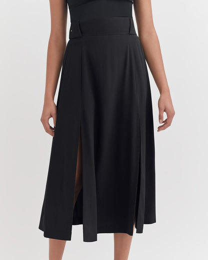 Silk Belted Midi Skirt