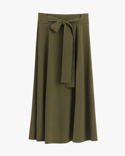 Silk Belted Midi Skirt