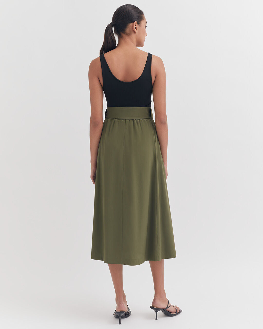 Silk Belted Midi Skirt