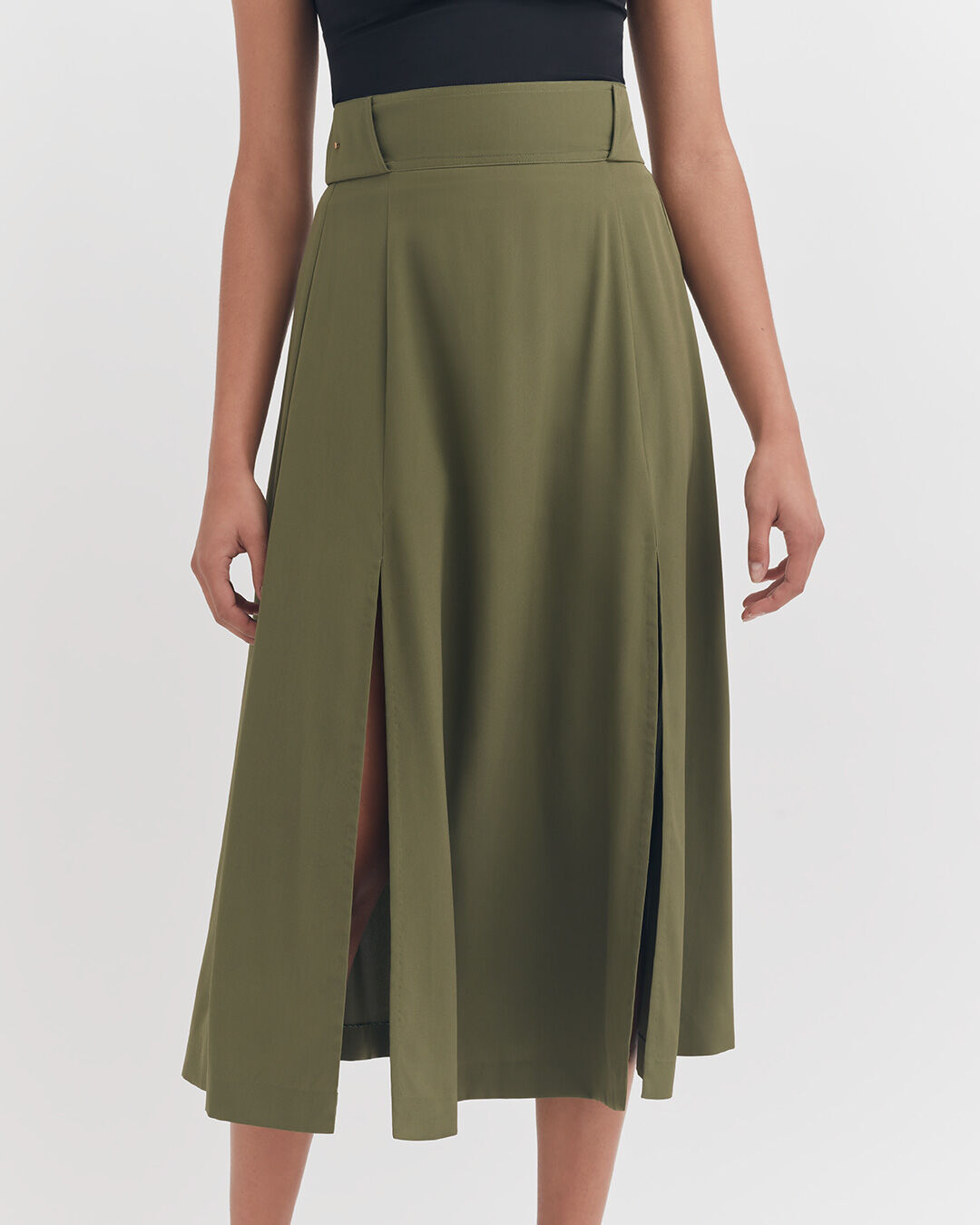 Silk Belted Midi Skirt