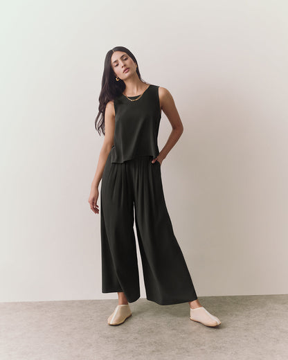 Washable Silk Cropped Pleated Pant