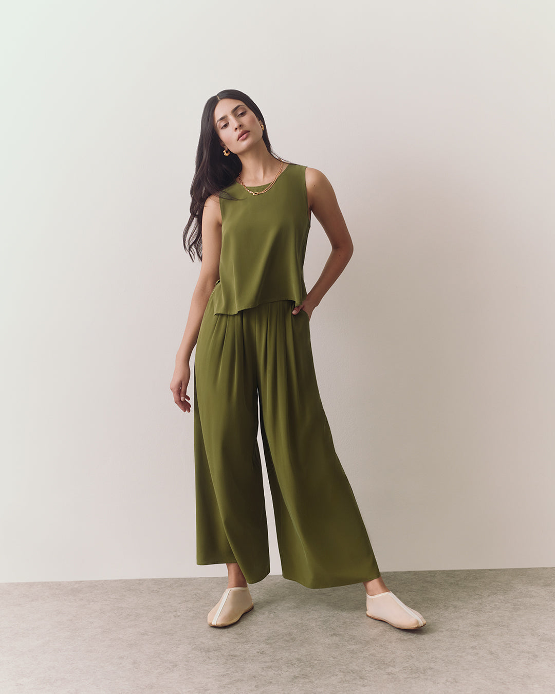 Washable Silk Cropped Overlay Tank