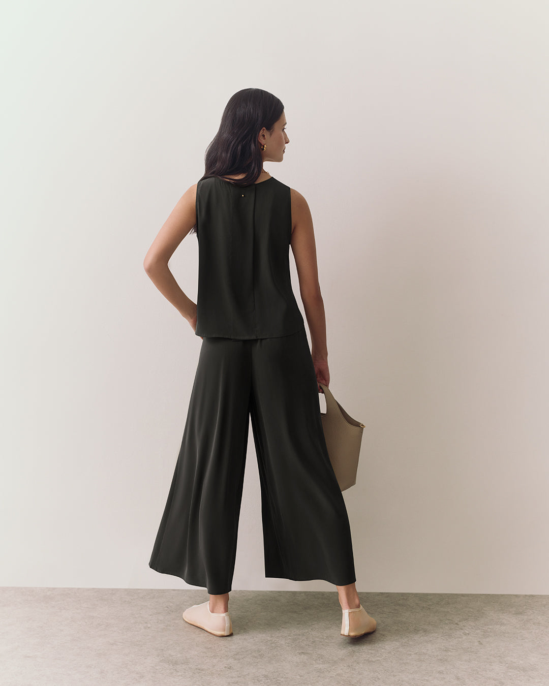 Washable Silk Cropped Pleated Pant