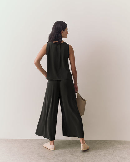 Washable Silk Cropped Pleated Pant