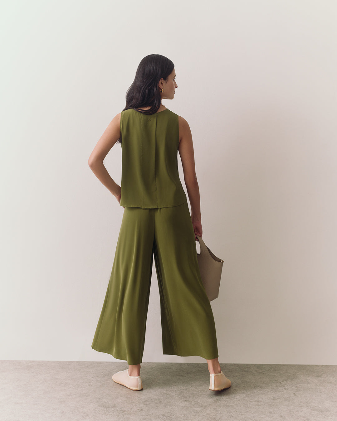 Washable Silk Cropped Pleated Pant