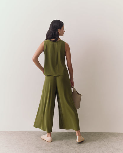 Washable Silk Cropped Pleated Pant