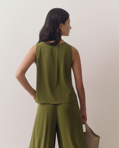 Washable Silk Cropped Overlay Tank