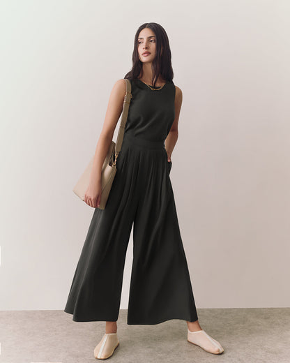 Washable Silk Cropped Pleated Pant