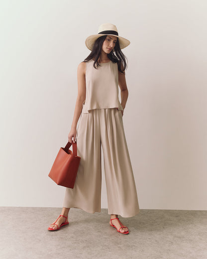 Washable Silk Cropped Pleated Pant