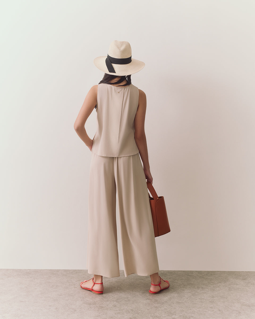 Washable Silk Cropped Pleated Pant