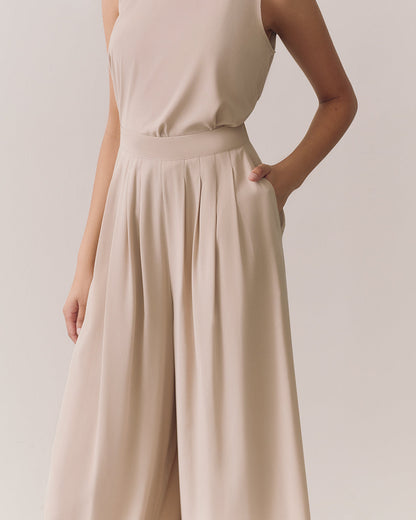 Washable Silk Cropped Pleated Pant