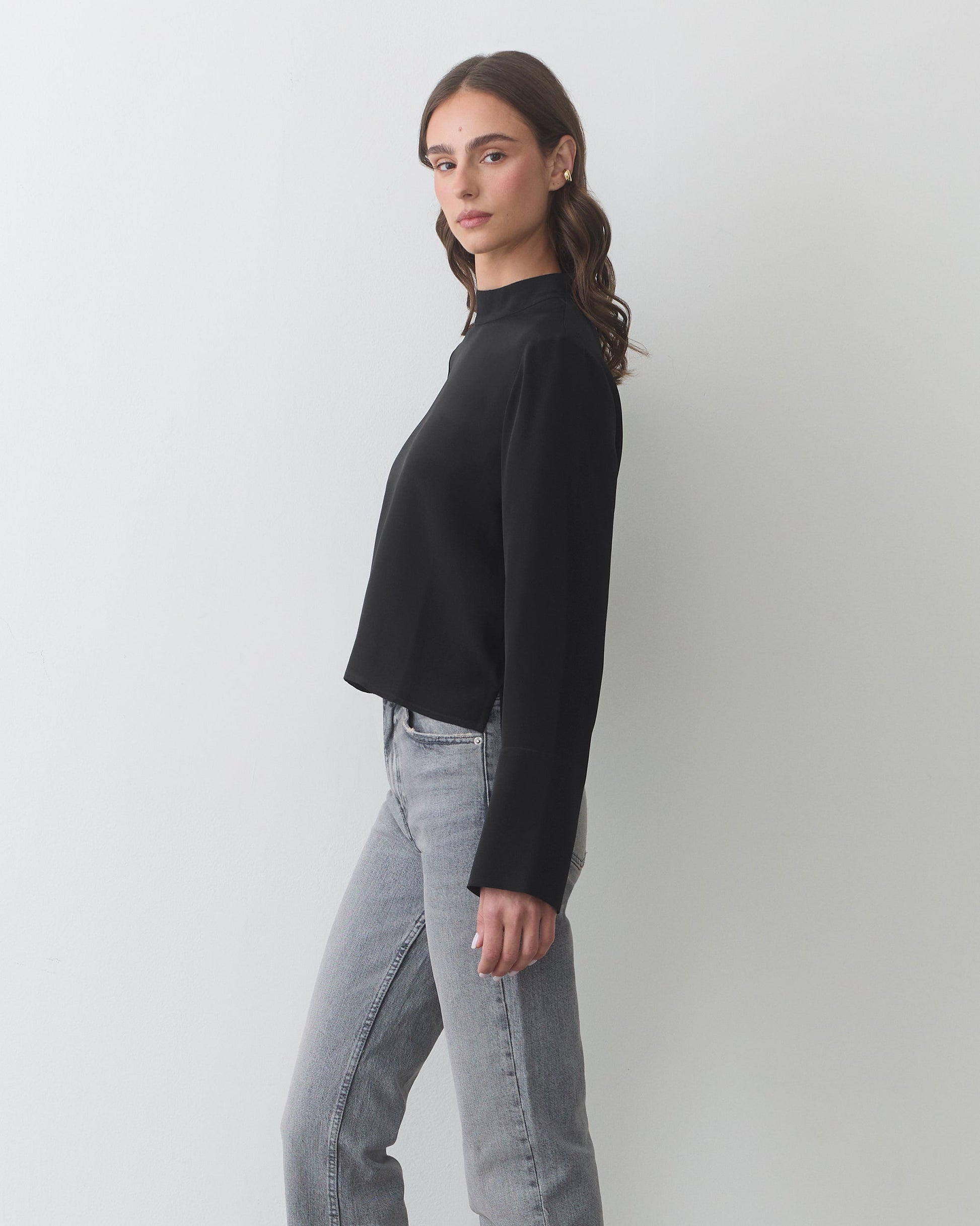 Silk Mock Neck Top