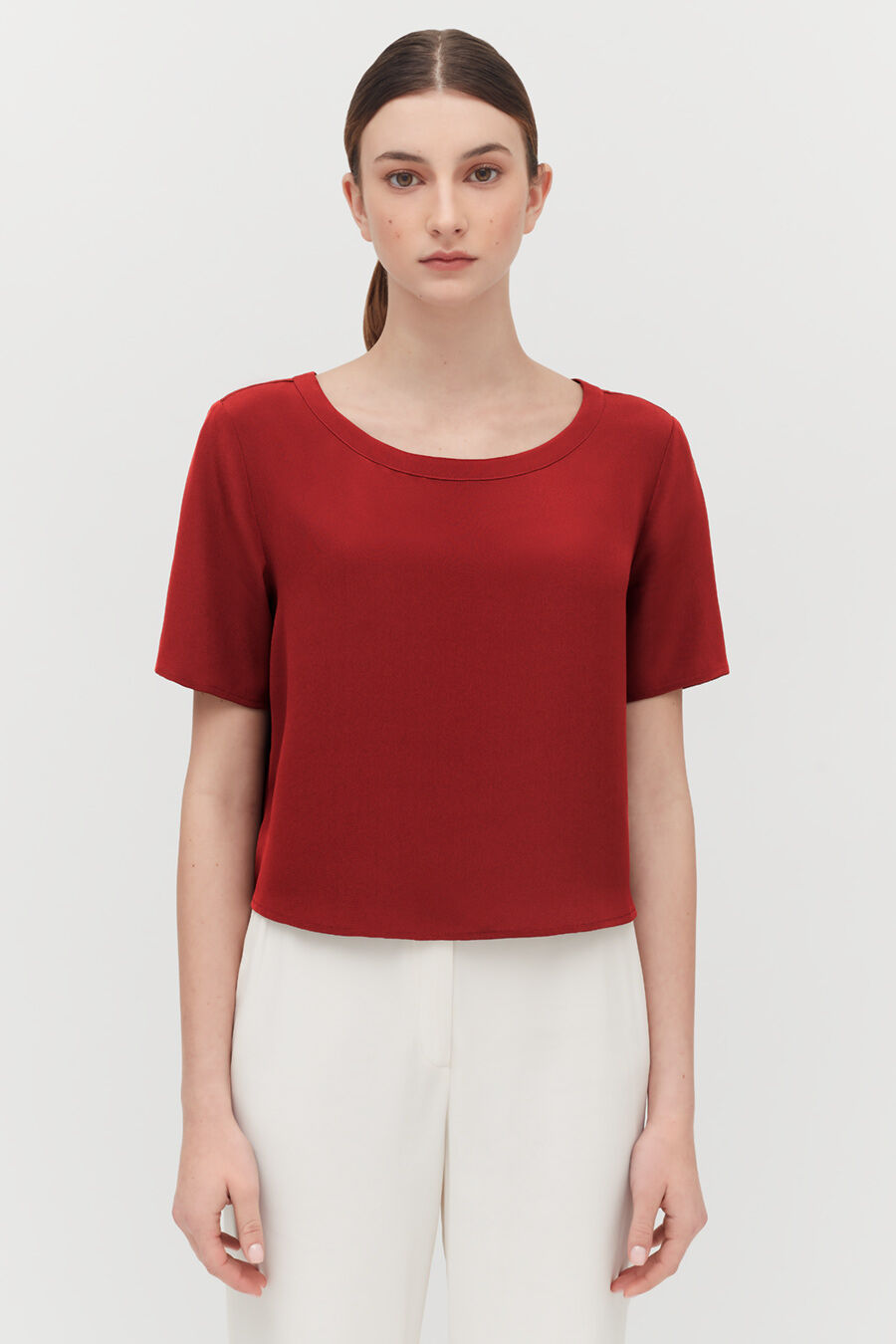 Silk Cropped Crewneck Tee