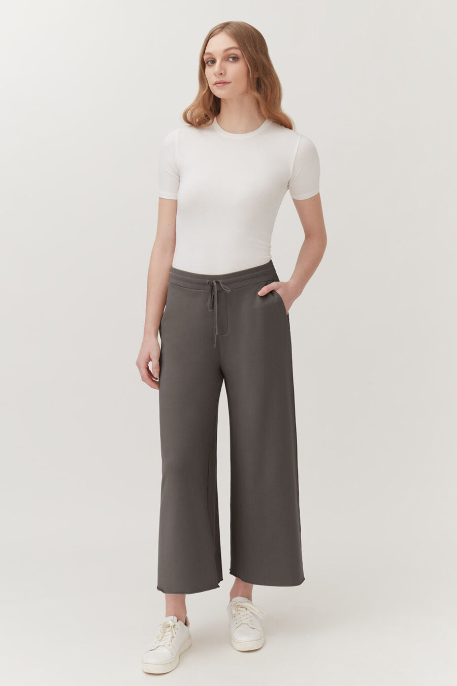 French Terry Wide-Leg Cropped Pant