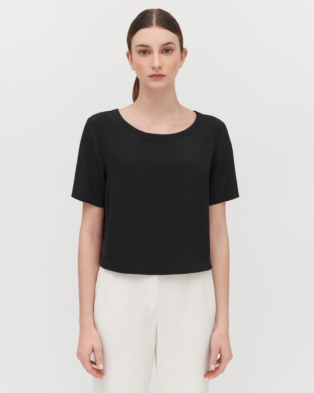 Silk Cropped Crewneck Tee