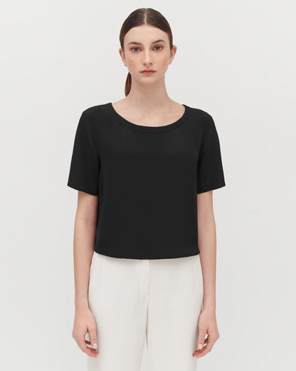 Silk Cropped Crewneck Tee