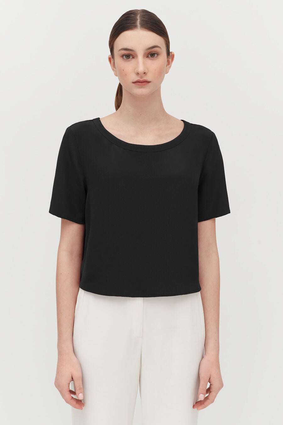 Silk Cropped Crewneck Tee