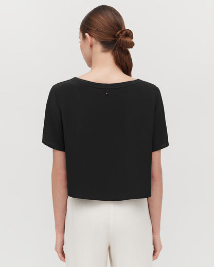 Silk Cropped Crewneck Tee