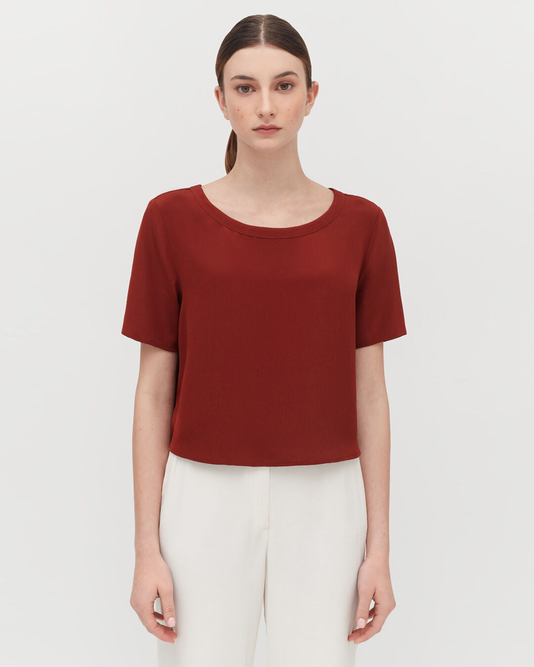 Silk Cropped Crewneck Tee