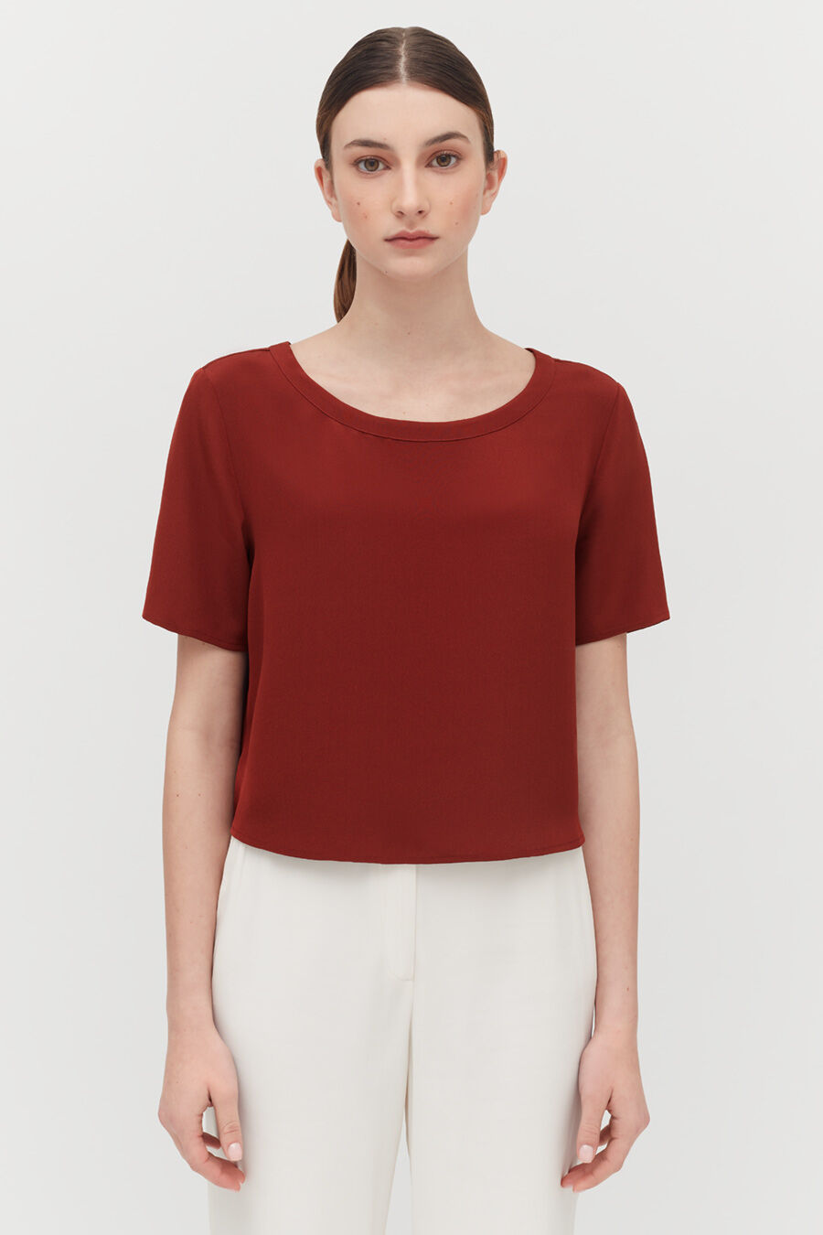 Silk Cropped Crewneck Tee