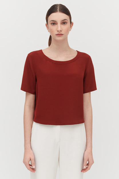 Silk Cropped Crewneck Tee