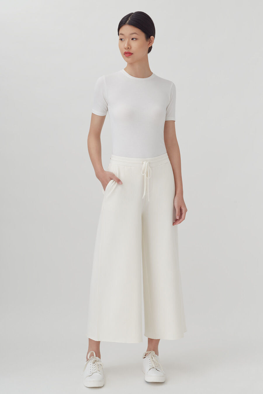 French Terry Wide-Leg Cropped Pant